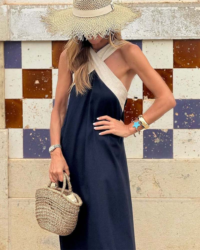 Sienna | Elegancka Sukienka z Odkrytym Plecami i Modnym Krzyżowym Dekoltem