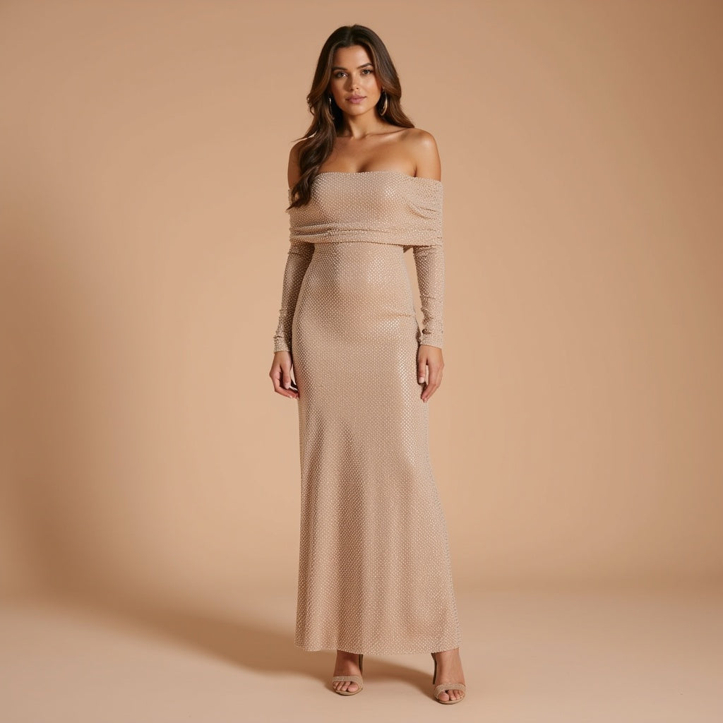 Manon | Sukienka Off-Shoulder z Diamantami